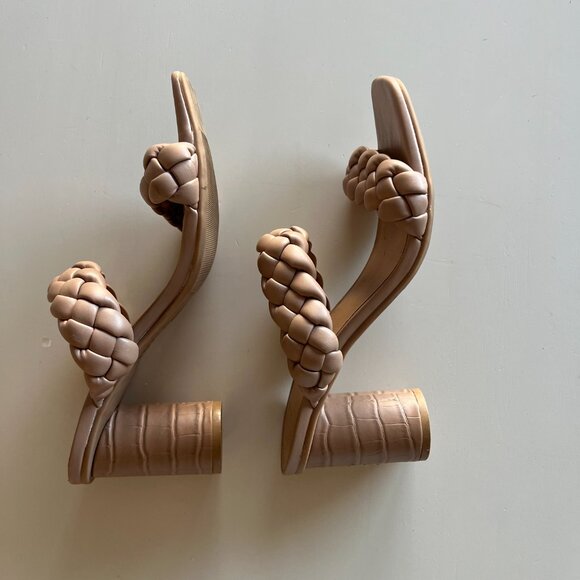 Tan Braided Mule Chunky Heels - Picture 3 of 5